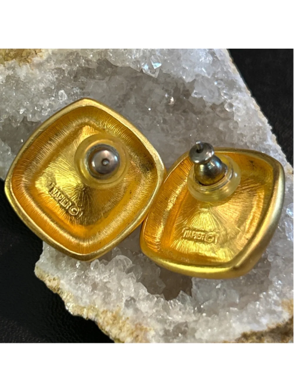 Women's Napier Gold Tone Purple Crystal Square Stud Earrings pierced - Picture 2 of 3